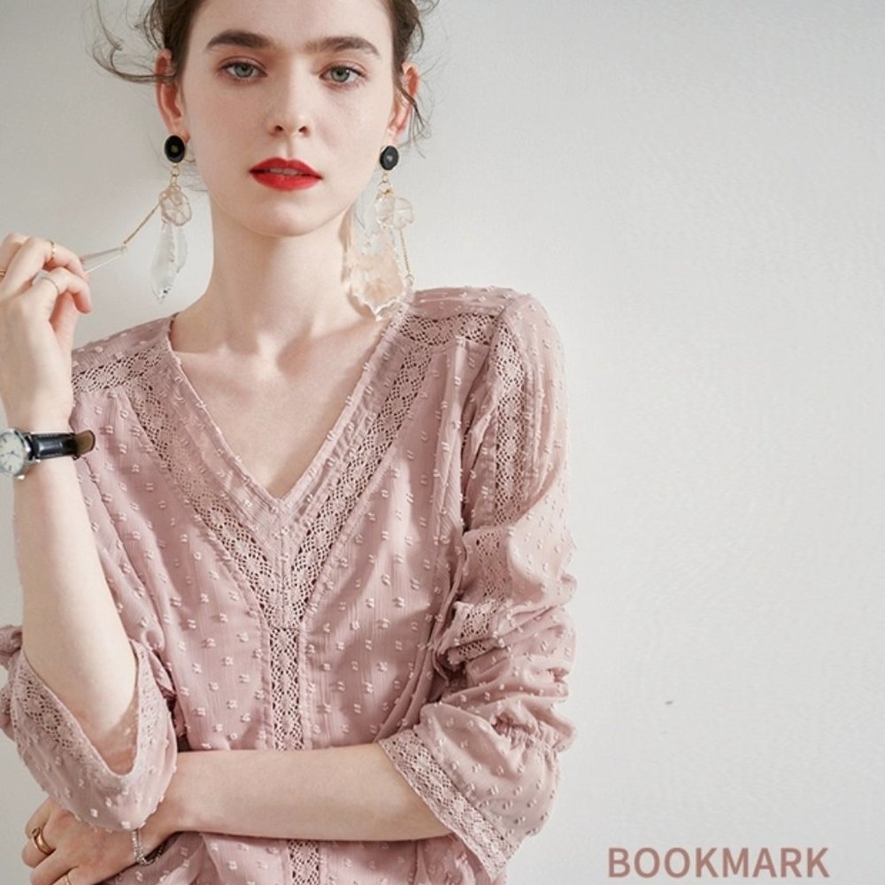 Girly Pink Seiko Lace V-Neck Shirt
